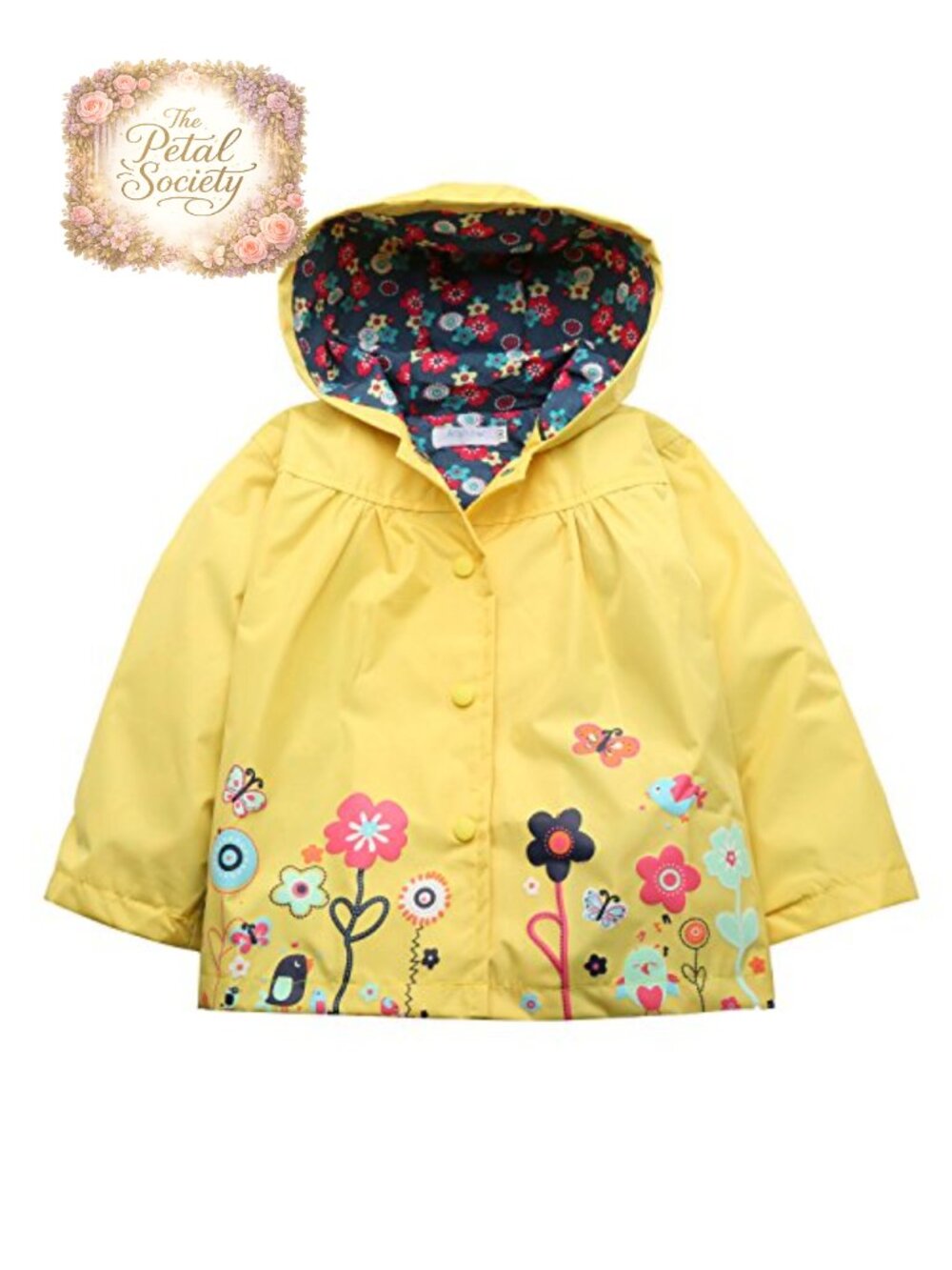 Toddler Girls Hooded Waterproof Pullover Rain Jacket Floral Lined Windbreaker